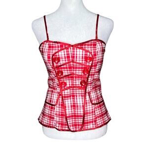 NWT Katia Red Checkered Plaid Cami Tank M Y2K Preppy Academia Schoolgirl